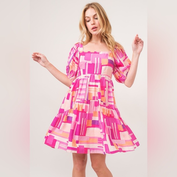 And The Why Color Block Puff Sleeve Dress - Picture 2 of 5